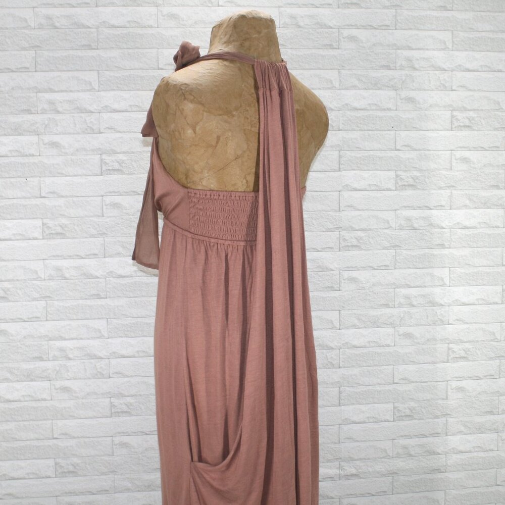 TO THE MAX Dress Halter Cape Back Boho Bow Summer Casual Rose Rayon Medium
